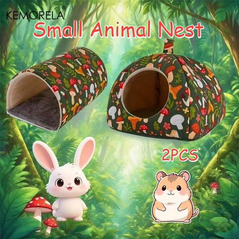 2PCS Glitter Soft Guinea Hideout & Tunnel - Washable Pet Bed with Adorable Mushroom & Flower Design for Hamster Rabbit Small Pet