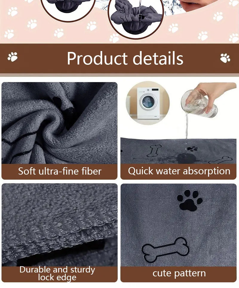 Microfiber Pet Printing Absorbent Towel Thickened Puppy Quick-drying Dog Claw Bath Towel, Pet Bath ProductsAbsorbent Medium Dogs