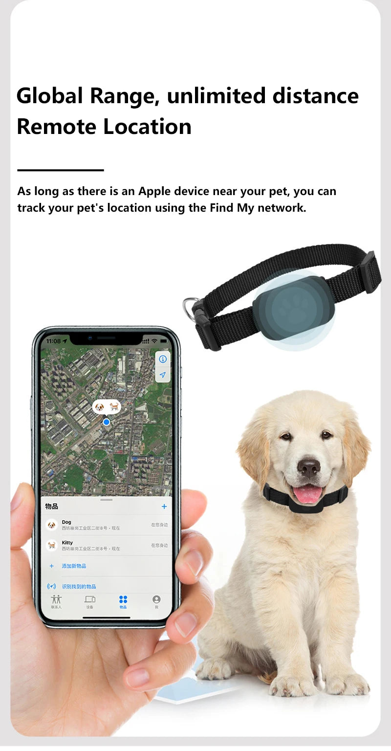 Waterproof Pet GPS Tracker - Dog & Cat Locator, with Adjustable Collar Anti Lost Dogs Real-time Tracking Device for iOS