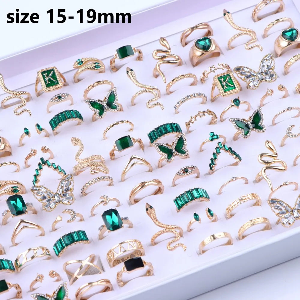 10/20/30/50/100Pcs/Lot Retro Punk Bohemian Rhinestone Carve Rings For Women Mix Style Jewelry Party Gifts Accessories Wholesale