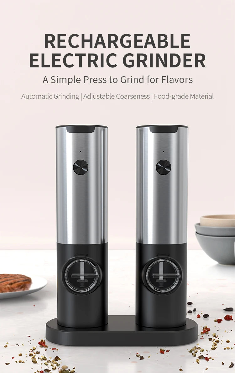 1/2pcs Automatic Pepper Grinder Salt And Pepper Grinder USB Rechargeable Adjustable Coarseness Spice Mill for Kitchen Tool