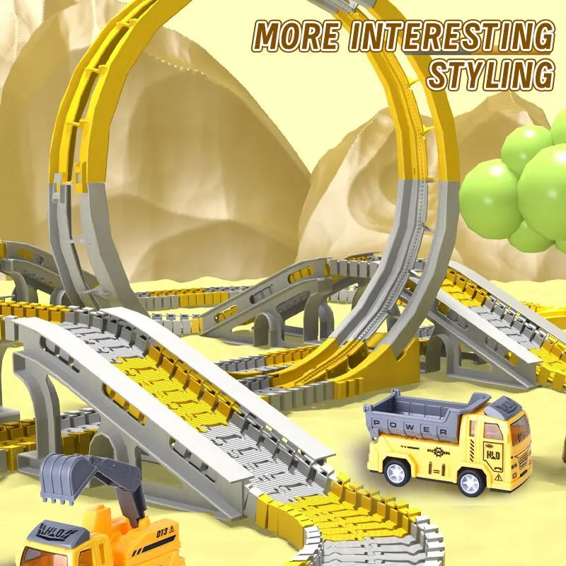 DIY Building Block Track Splicing Puzzle Toy, Electric Track Toy Engineering Minin Car Set Puzzle Kids Toys Track Car Train Toys