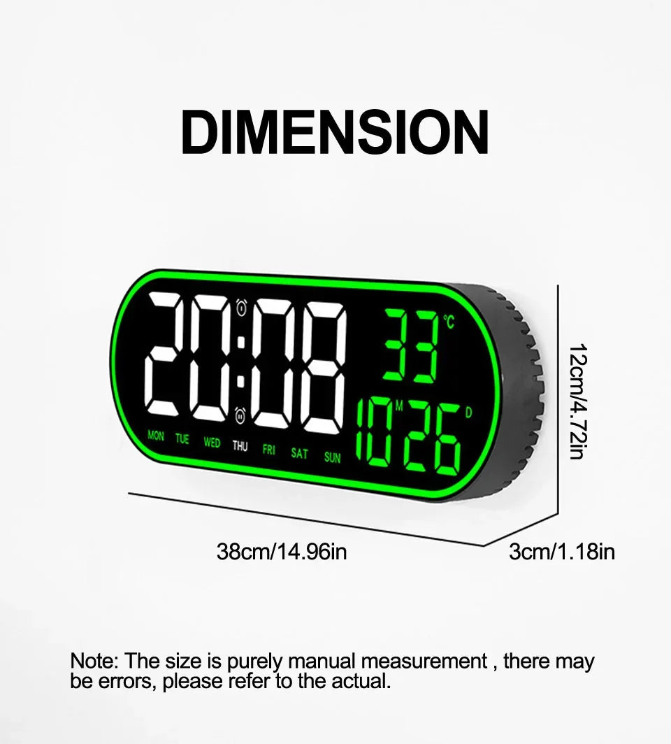 LED Digital Wall Clock Remote Control Electronic Mute Clock with Temperature Date Week Display 15-inch Timing Function Clock