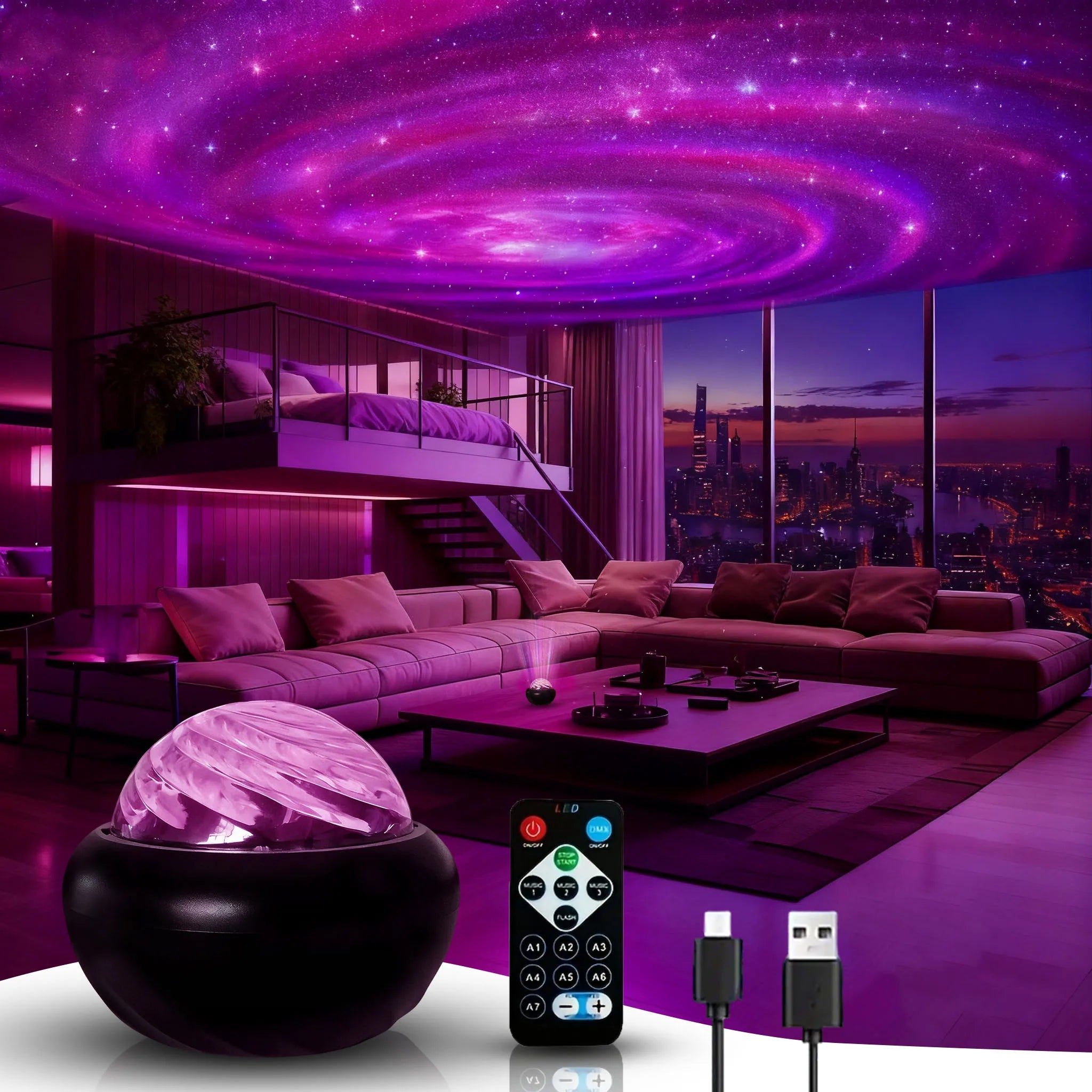 Galaxy Starry Sky LED Projector USB Nightlight, Bedroom, Party, Christmas, Wedding Atmosphere Decorative Lights.