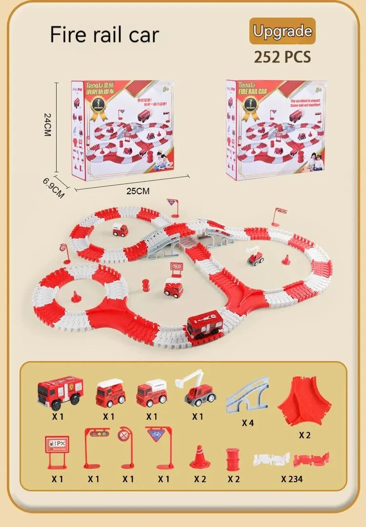 Fire Engine Track Assembling Car Engineering Minin Car Set Kids Puzzle Boy Toys Track Car Train Toys For Children Birthday Gift