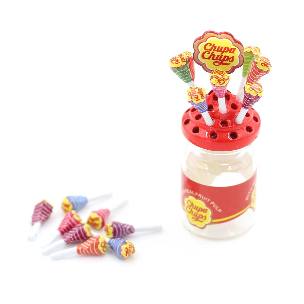 1:12 Miniature Food Dessert Sugar Mini Lollipops With Case Holder Candy For Doll House 1/12 Kitchen Furniture Toys Accessories
