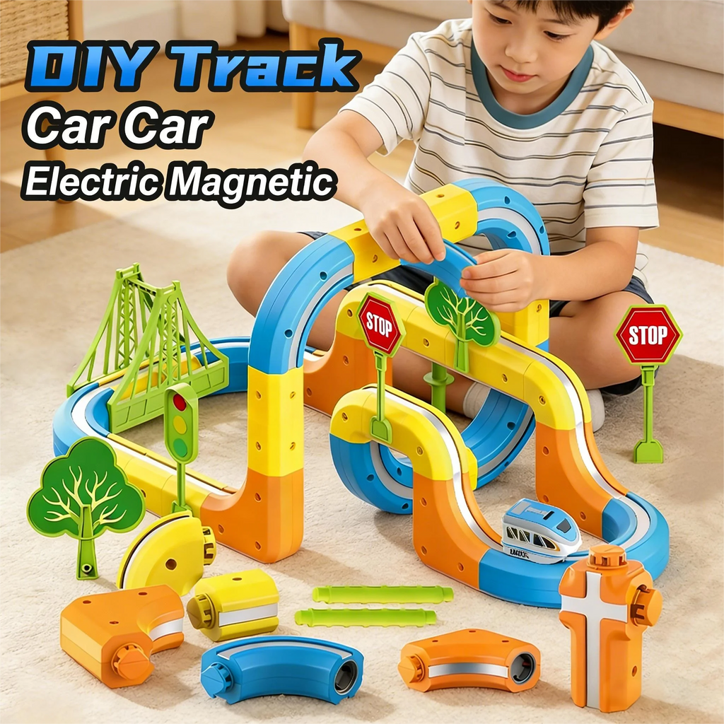 Electric Magnetic DIY Track Car, Parent-Child Interaction, Multiple Play Styles, Anti-Gravity Train, Super Strong Magnets, DIY Assembly, Suitable for Boys and Girls, Best Gift