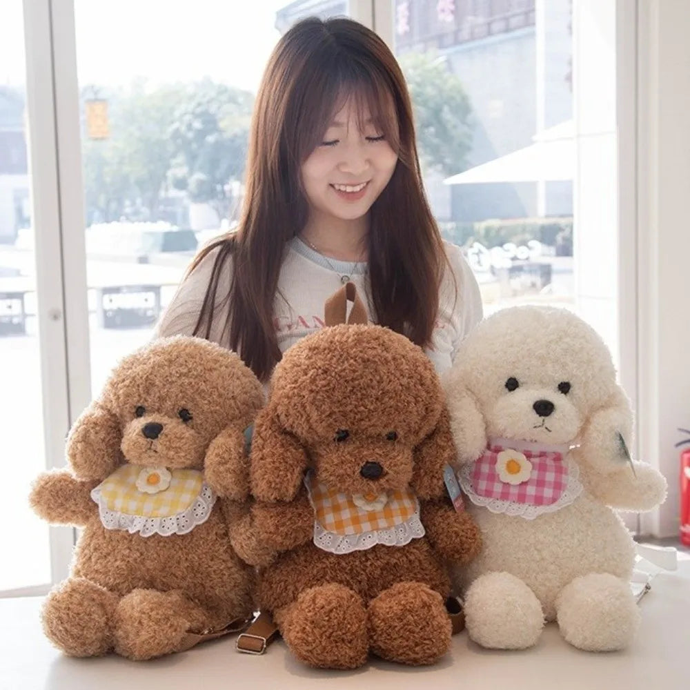 New Plush Teddy Dog Backpacks Poodle Shape Brown Khaki Stuffed Puppy Backpack Kawaii Cute Animals Shoulders Bag Girls Fashion