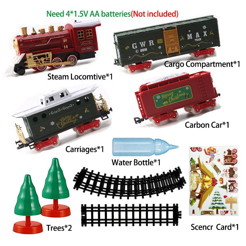 Battery Powered Christmas Electric Trains Toy with Light&Sound Kids Engineering Car Xmas Railway Track Vehicle Birthday Gift
