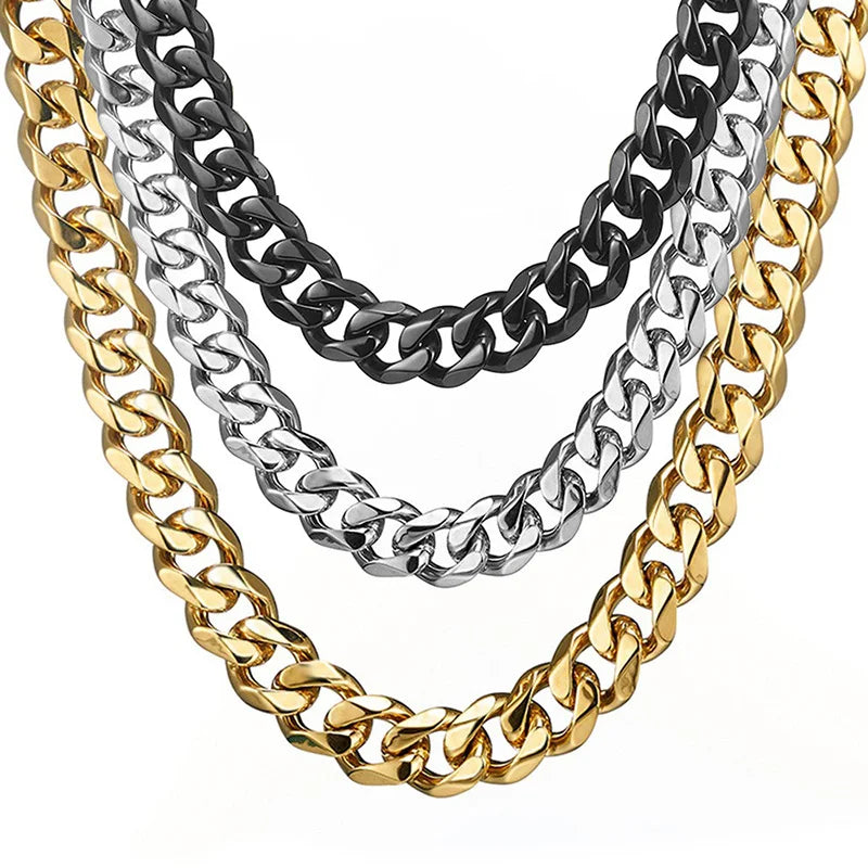 3/5/7/9/11mm Width Stainless Steel Men Women Six-side Chain Necklace Gold Silver Plated Unisex  Jewelry Wholesale Drop Shipping