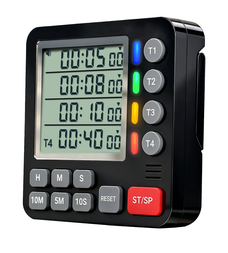 4 Channels Digital Timer Timing Kitchen Timer Learning/Catering Use LCD Display Mute Flashing Timer with Magnetic Back Stand