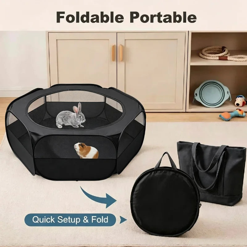 120cm Hexagon Small Pet Cage Portable Foldable Cat Dog Hamster Rabbit Guinea Pig Pet Playpen Open Fence Mesh Yard Garden Indoor