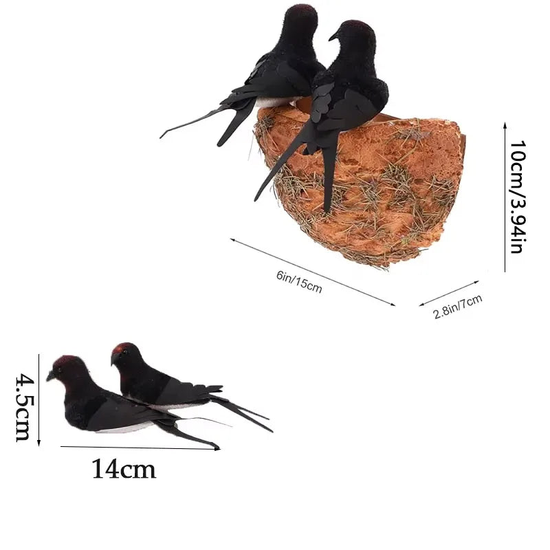 Artificial Swallow and Nest Decor Set High Simulation Craftsmanship Durable for Garden Patio Wedding and Indoor Decoration