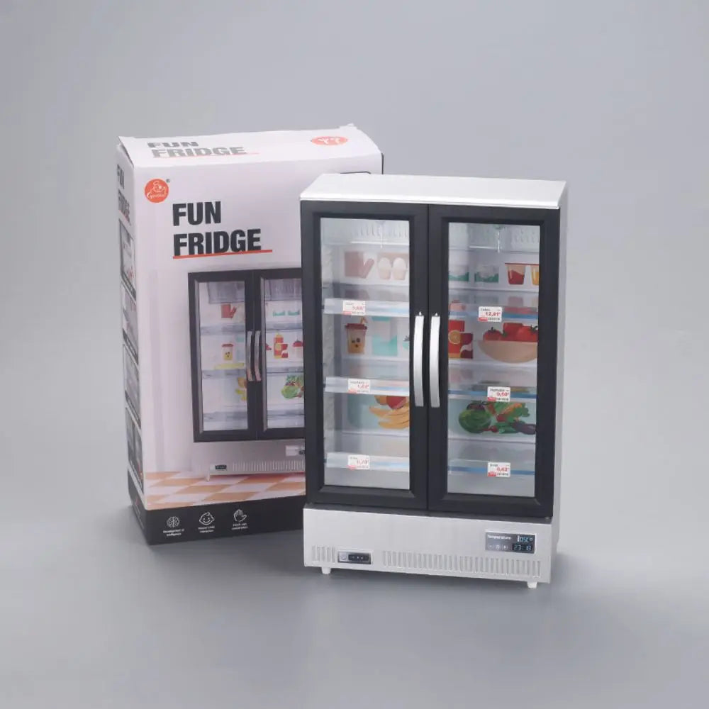 21PCS Kitchen Toy Double-Door Large Refrigerator Miniature Furniture Music Light Food Accessories Model For Girl Birthday Gift
