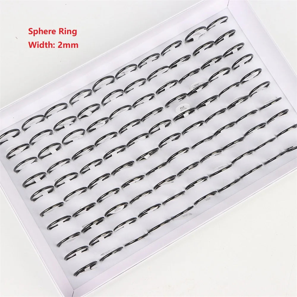 100Pcs/lot Fashion Smooth Stainless Steel Rings For Women Men Width 2-8mm Simple Lovers Jewelry Party
