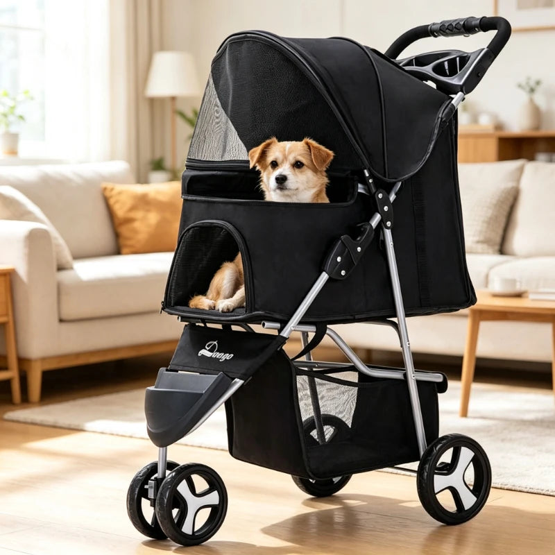 Pet Stroller with Three Wheels, Lightweight and Foldable, Suitable for Home Use, Small Outdoor Pets, and Portable Pet Supplies