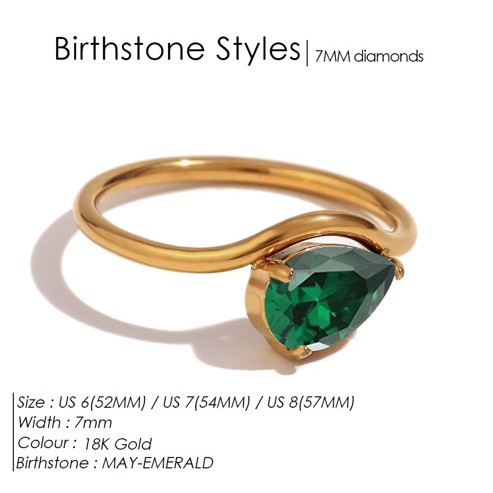 St-Delan Women's High-End Birthstone Ring 12 Colors Teardrop Zircon Ring Perfect Birthday Gift Jewelry Bulk Wholesale