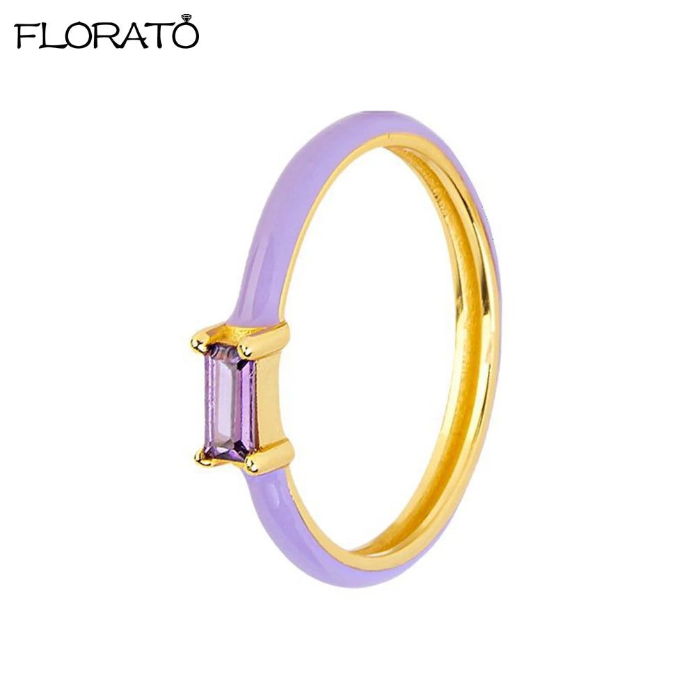 Trendy 18K Gold Plated Engagement Ring for Women Luxury Fashion Elegant Purple Crystal Wedding Rings Party Jewelry Gifts