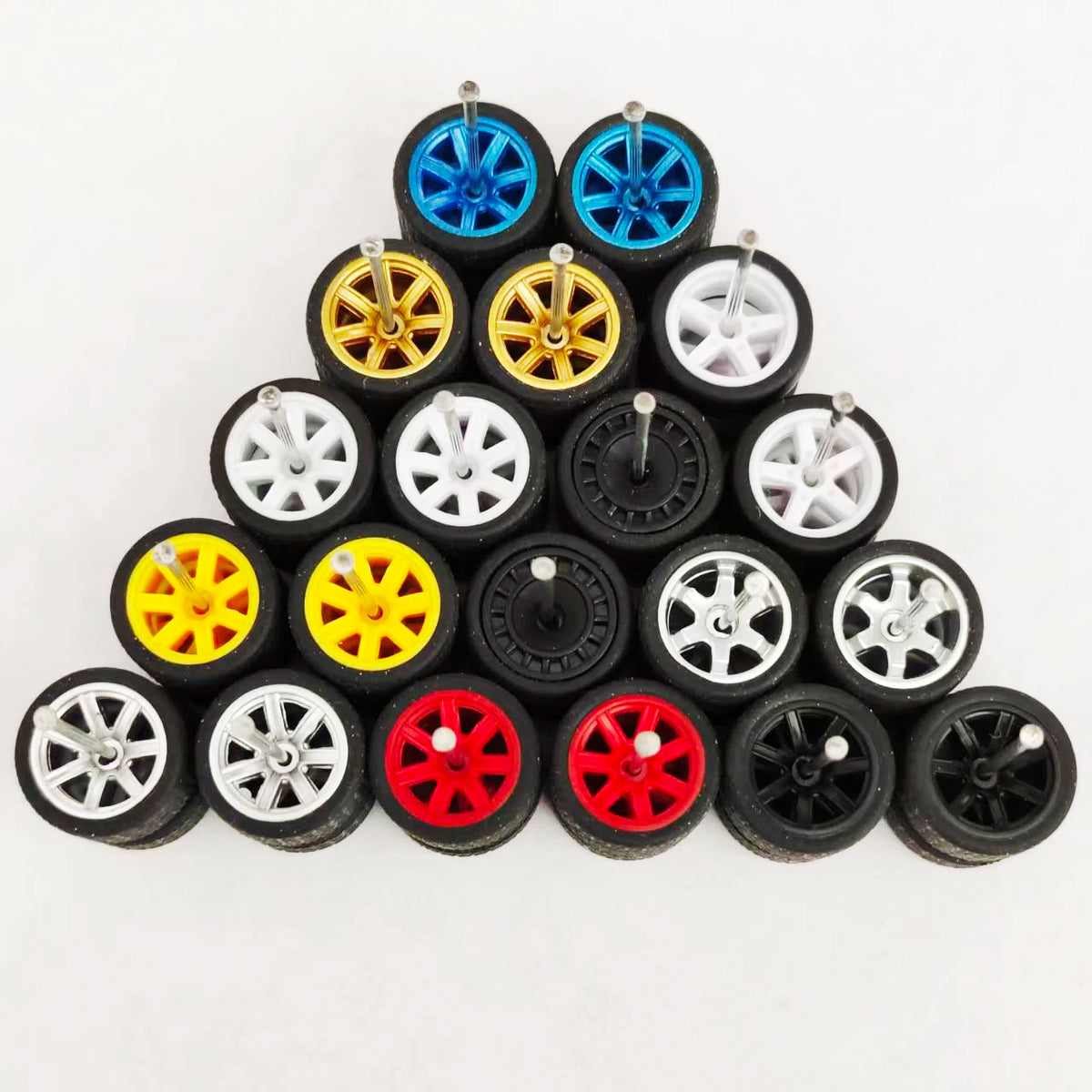 10 Sets 11/12/13/14/17mm 1/64 Alloy Car Wheels Rubber Tires W Axle for HW/Matchbox/Domeka/Evo 1:64 Car Model SUV Off Road Truck