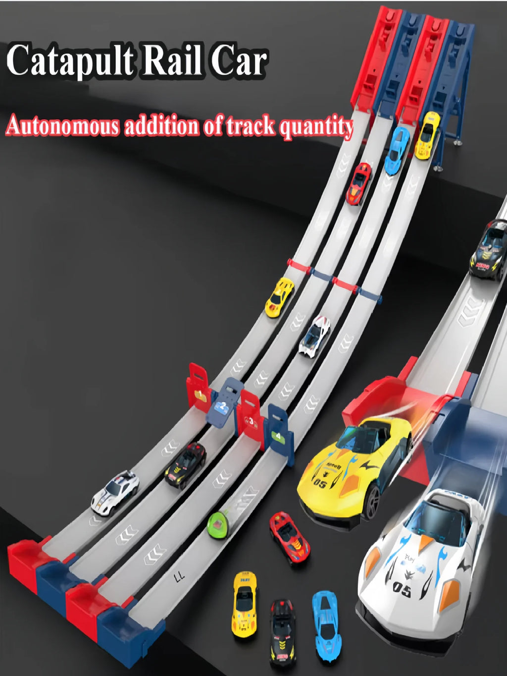 Children's catapult track car, alloy car, multiplayer competitive track car, DIY track assembly, fun toy car