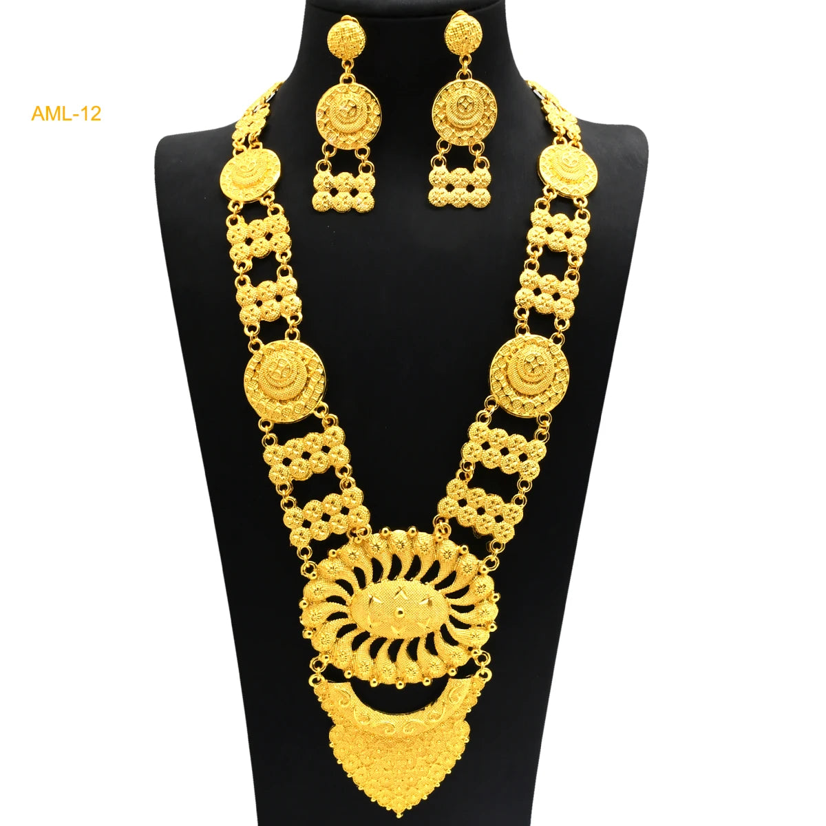 Dubai Indian Necklace Earrings Big Pendant Jewelry Set Gold Color For Women Nigeria African Bridal Wedding Party Jewellery Gifts