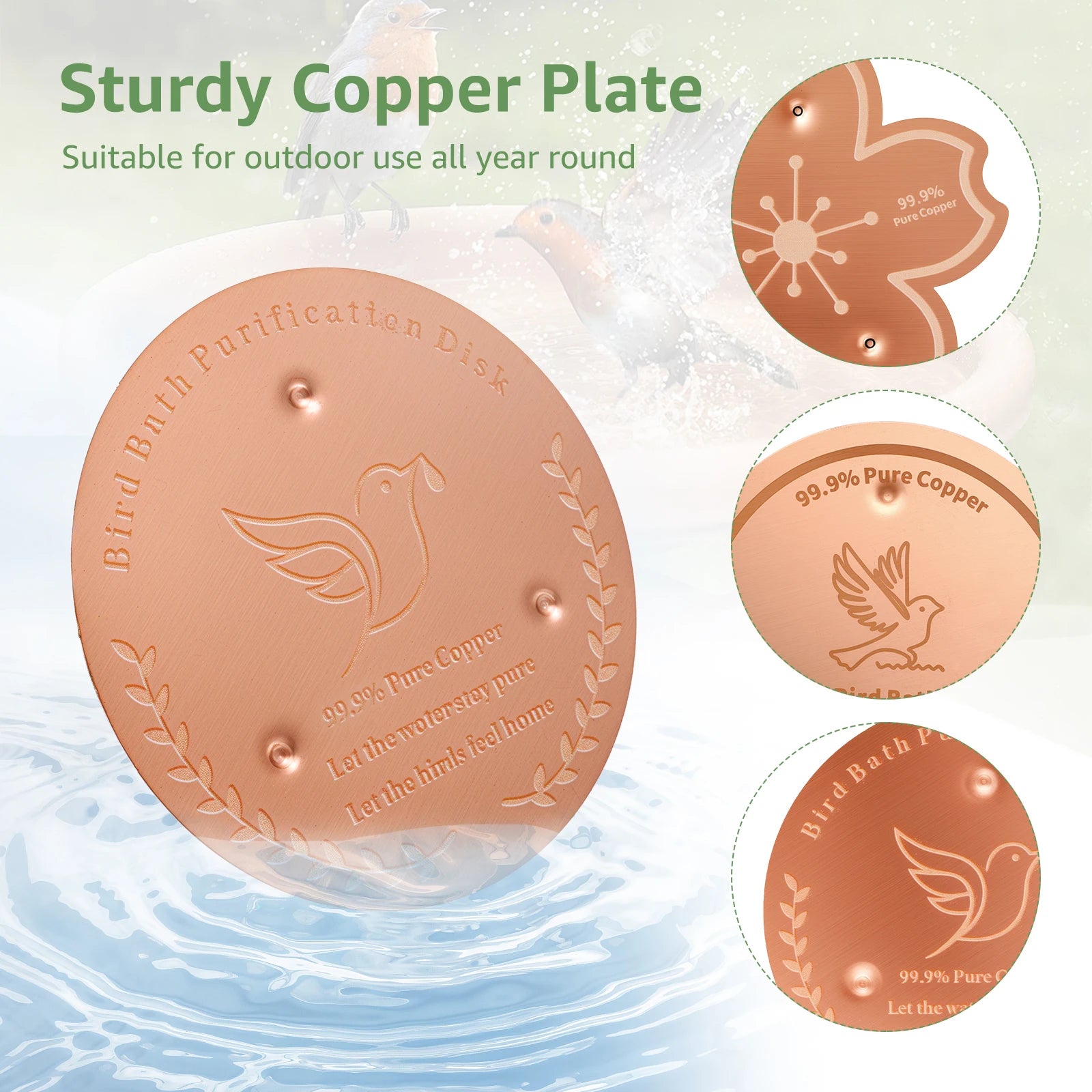 2/3Pcs Copper Bird Bath Purification Disk Garden Outdoor Feeder Tray Cleaner Bird Bath Water Fountain Fishpond Lawn