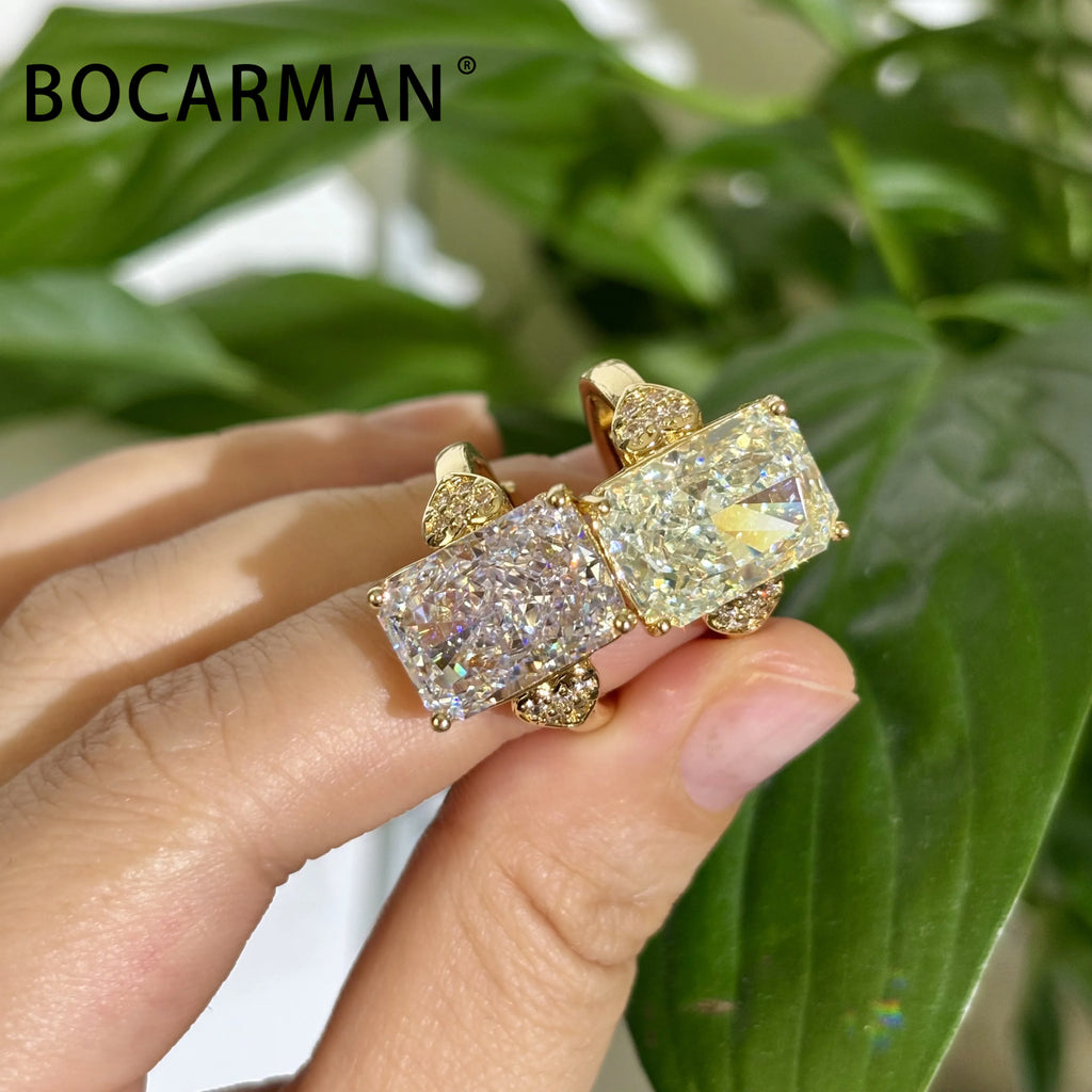 Bocarman Rectangular Ice Cut Mint Green Cubic Zirconia Copper Ring For Women Vintage Engagement Wedding Adjustable Jewelry