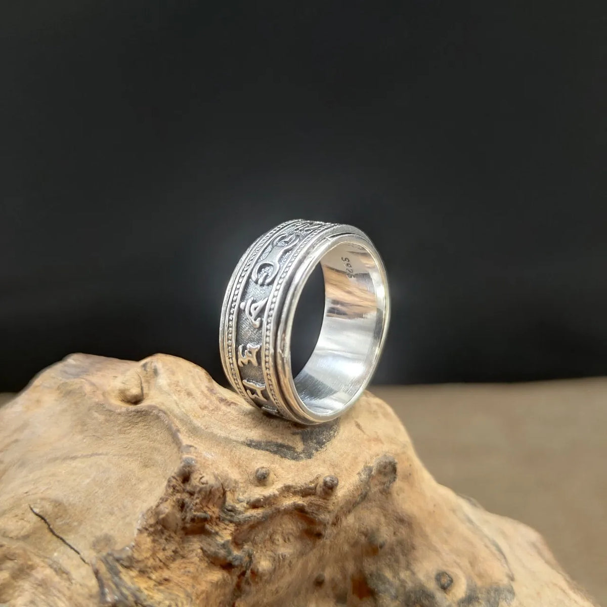 S925 Sterling Silver Ring Men Women Retro Buddhist Six-Character Great Mantra Ring Male Female Amulet Jewelry Exquisite Gift