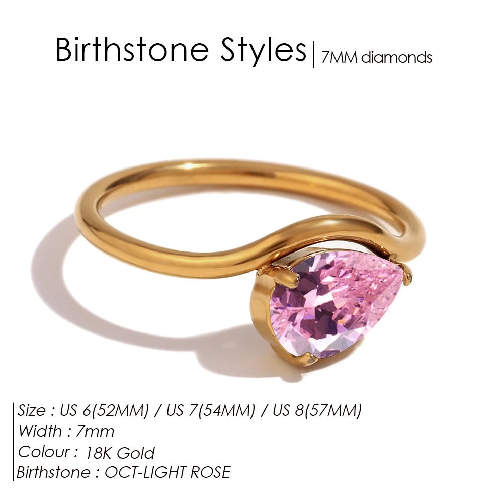 St-Delan Women's High-End Birthstone Ring 12 Colors Teardrop Zircon Ring Perfect Birthday Gift Jewelry Bulk Wholesale
