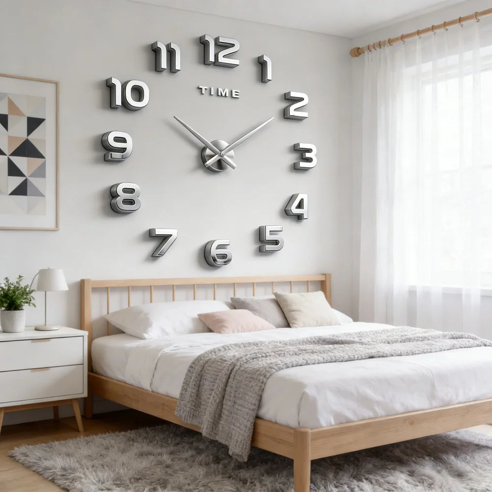 2D/3D Large Roman Numeral Acrylic Mirror Wall Clock Sticker Fashion DIY Quartz Clocks Watch Home Decoration Living Room Stickers