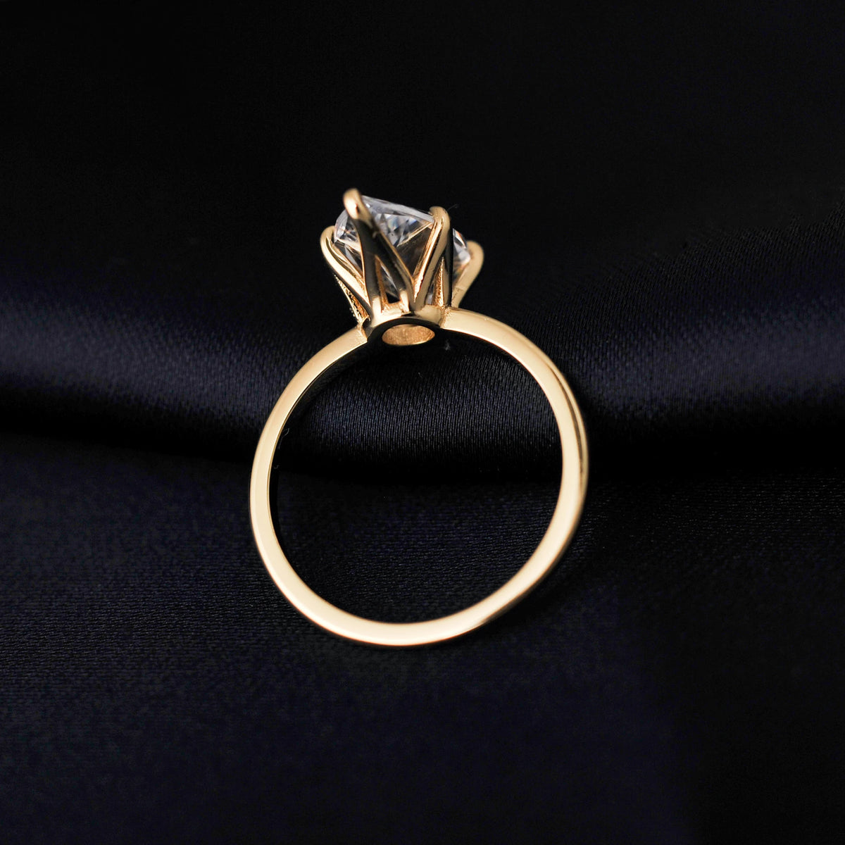 Potiy Vintage 9ct 5A Marquise Shape Cubic Zirconia Solitaire Engagement Ring For Women 925 Sterling Silver 14K Yellow Gold