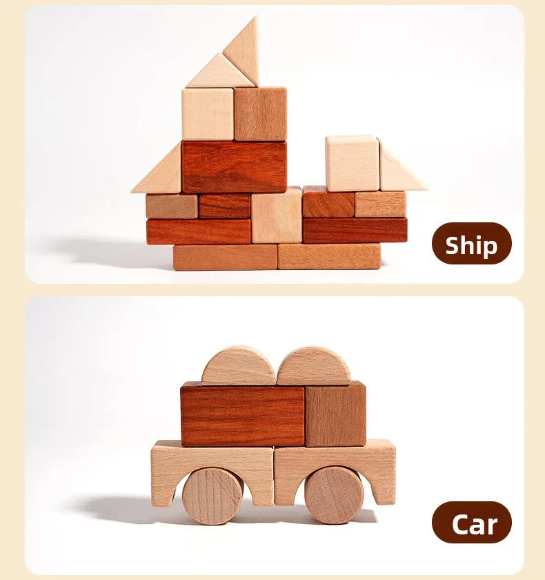 Kawaii 100Pcs Unpainted Beech Wooden Large Building Blocks Toddler Stacking Construction Preschool Educational Gift