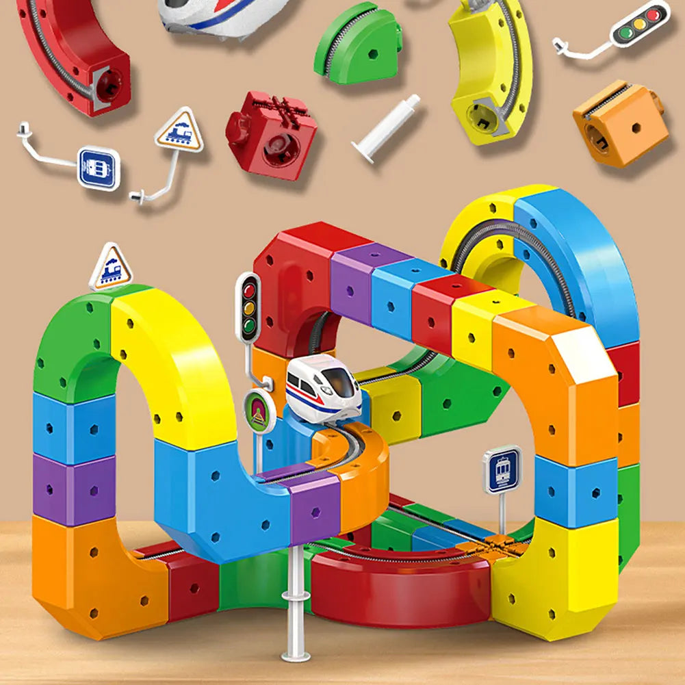 Electric Trains Set Flexible Race Track for Kids 123pcs Car Track for Toddlers 3-5 Building Toy STEM Learning Kit