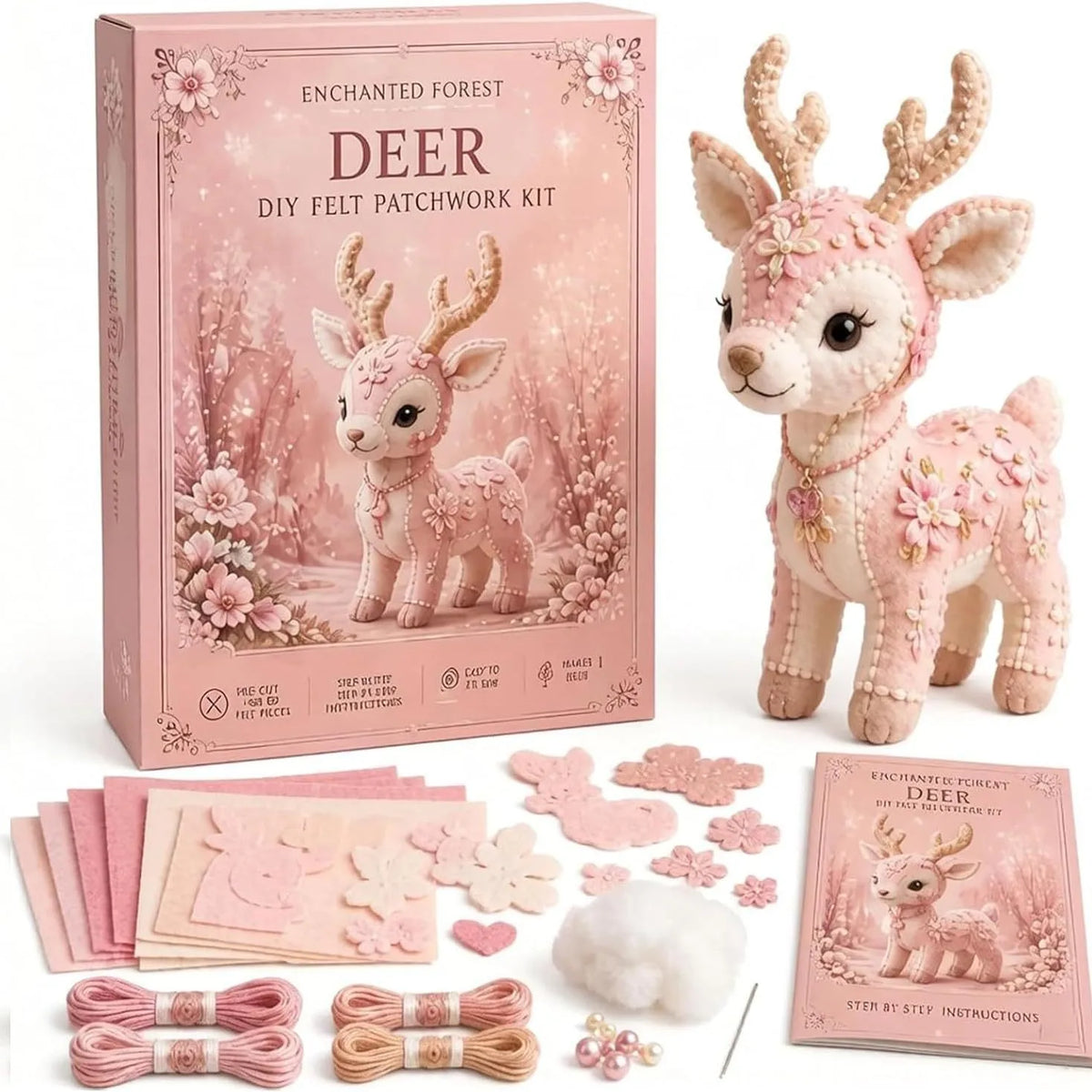 Pink Forest Friends DIY Patchwork Collection, All-Inclusive Sewing Kit to Make Cute Woodland Animals, Household Hobby Decor Gift
