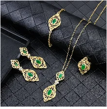 Arabic Jewelry Sets Morocco Choker Necklace Dangler Earring Bracelet Ring Gold Color Ethnic Women Charm Bijoux