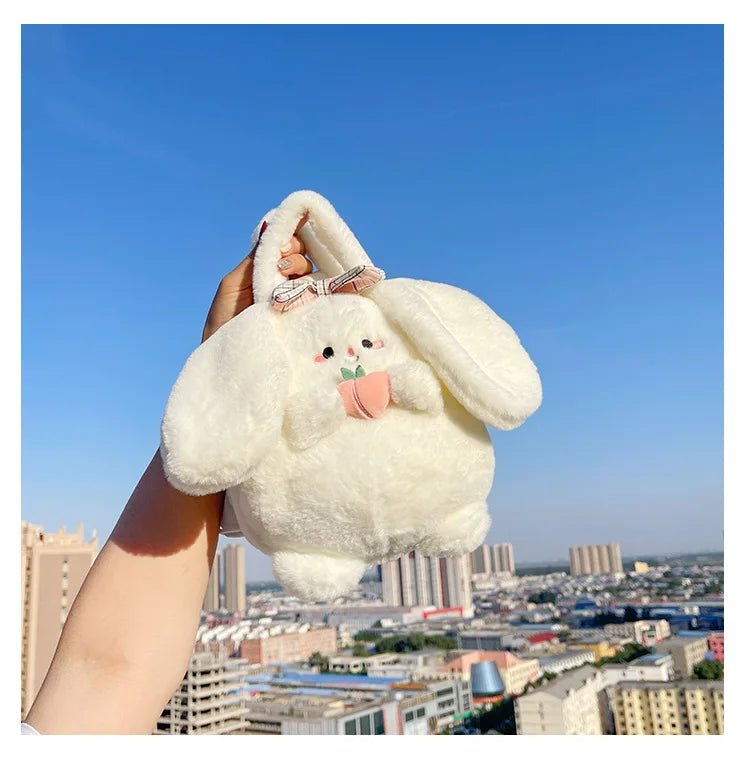 New Rabbit Kitten Plush Toy Backpack Stuffed Animal Rabbit Hold Peach Cat Hold Avocado Portable Shoulder Bag Girl Birthday Gifts