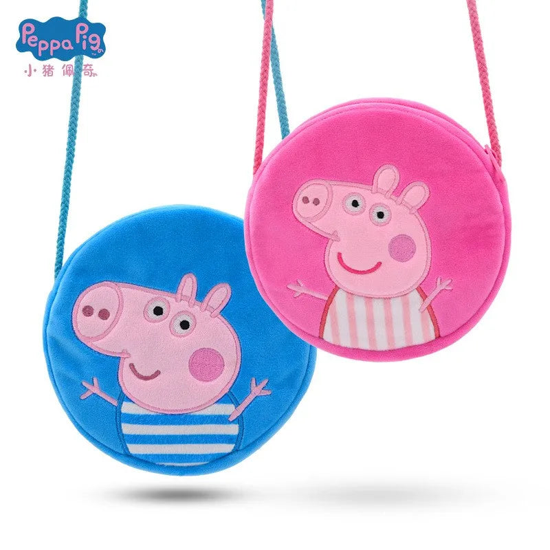 16cm/6.29in Peppa Pig Figure Plush Rounded Backpack Toys George Kindergarten Cartoon Shoulder Bag Coin Purse Children's Gift