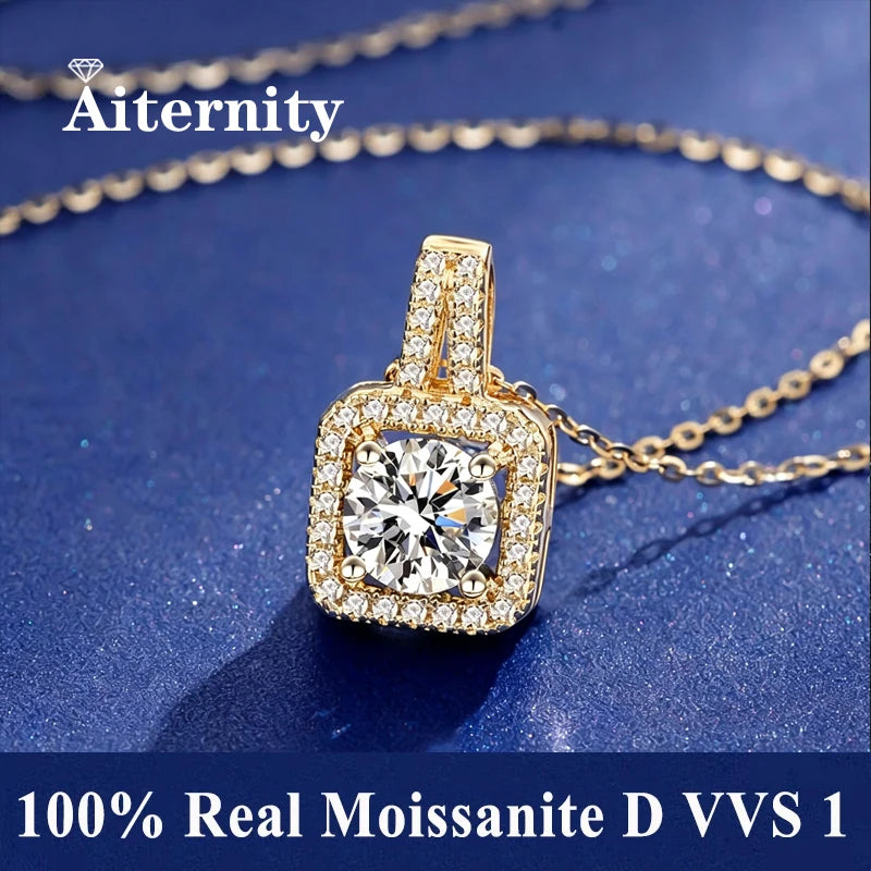 Fashion Luxury Trendy Classic 1ct GRA Moissanite Irregular Sqaure Necklace For Charm Women 925 Silver Party Jewelry Gift