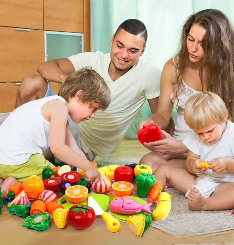 Children Kitchen Pretend Play Set Simulation Cutting Fruit Vegetable Food Cooking Miniature Thing Interactive Girl Kid Gift Toy