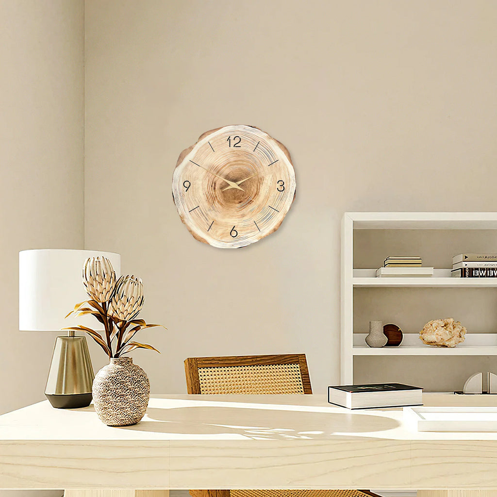 1pc Wooden Ring Wall Clock, Wood Cross-Section Texture Pattern Design of the Original Wood Color Wall Clock, Home Mute Clock