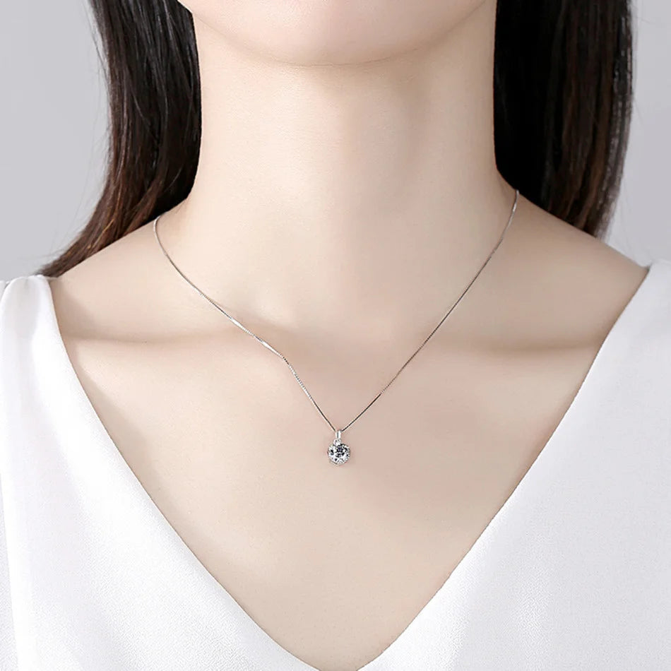 Butterflykiss 6.5mm 1.0 Carat D Moissanite Necklaces Rose Gold Plated Pendant Original Real S925 Silver Chain Jewelry For Women