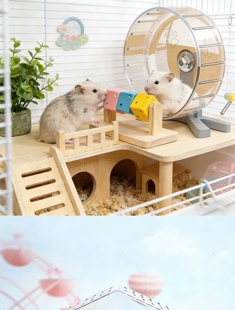 Wooden Hamster Fun Cube Chew Toy Colorful Natural Wood Teeth Grinding Toy Hideout Plaything for Syrian Hamster