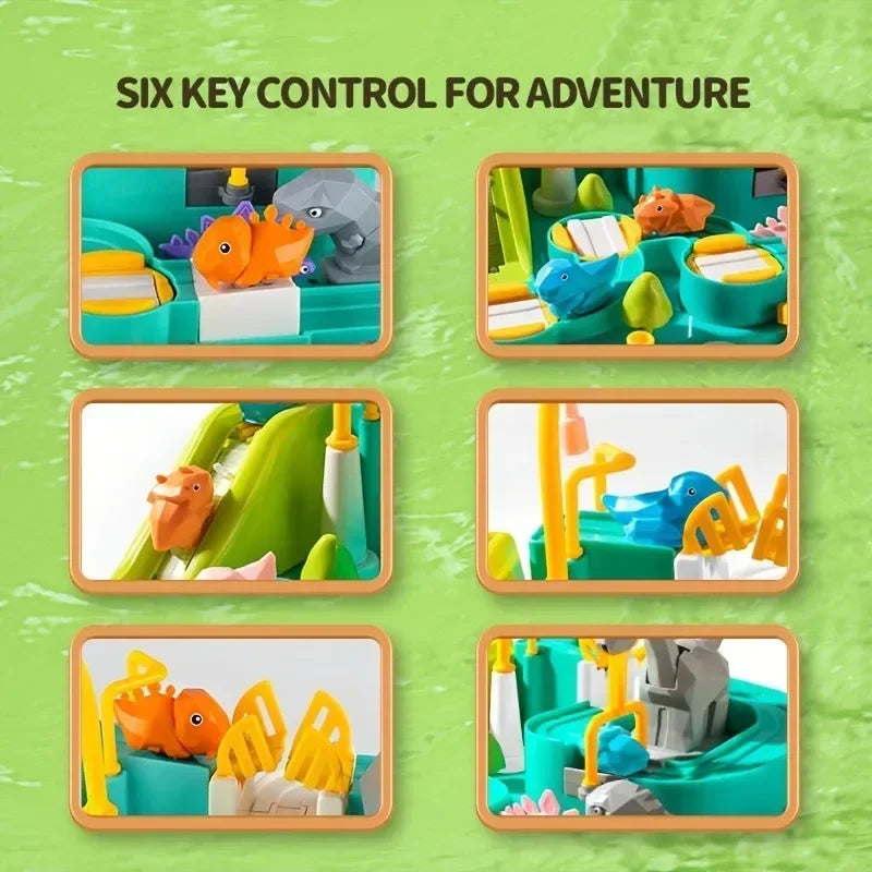Dinosaur Racing Track Game Set with 2/5 Dino Sliding Cars Toy for Toddlers with Light & Music Birthday Gifts for Boys Girls Kids