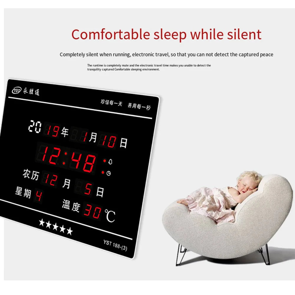 Perpetual Calendar Clock, Large Display Digital Wall Clock with Indoor Temperature and Humidity Perfect Office or Home Clock
