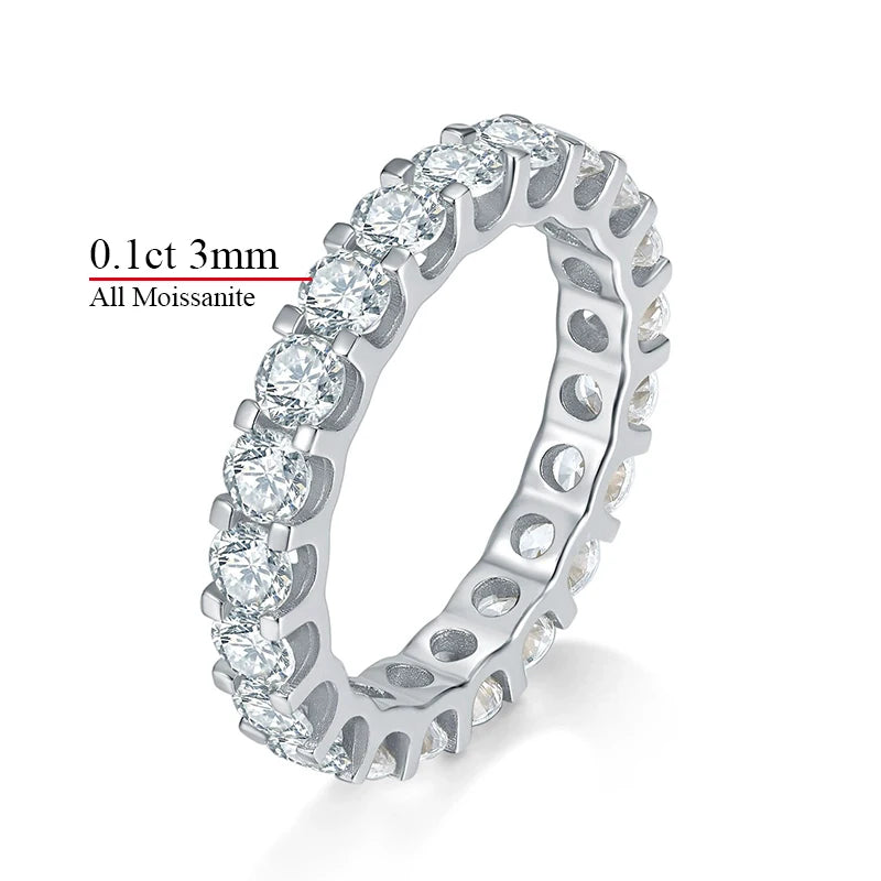 Pass Diamond Tester Pen Moissanite Ring Full Moissanites Around for Women S925 Silver Wedding Diamonds Band Stackable Ring