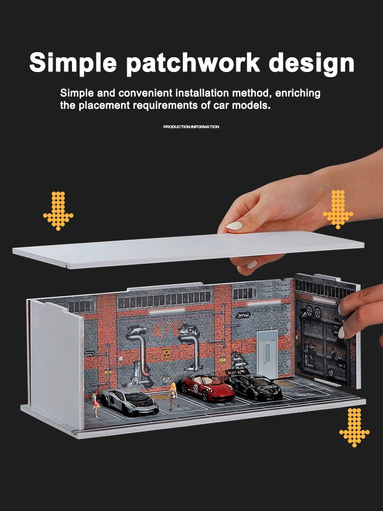 1/64 Garage scene Model Scene with Light Version Simulation Model Scene Decoration Collect (Excluding dolls and car models)