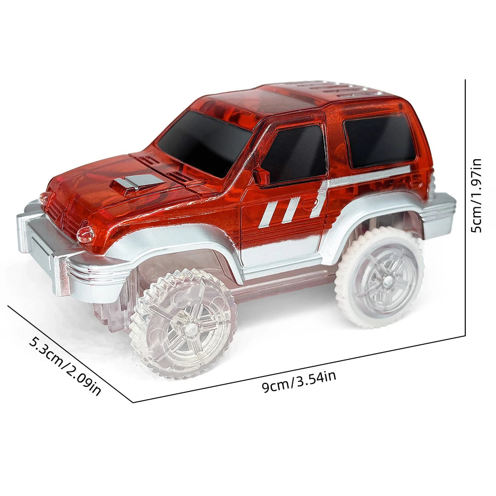 Track Car Special Magnetic Building blocks Tiles Accessories, Electric Glowing Vehicle Set with Jeep Police Car Children's Toys