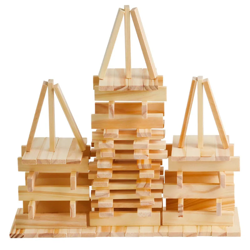 100PCS Classic Wooden Building Block Construction Kit Stacking Balance High Block Montessori Puzzle Toy GIft for Toddler Kid