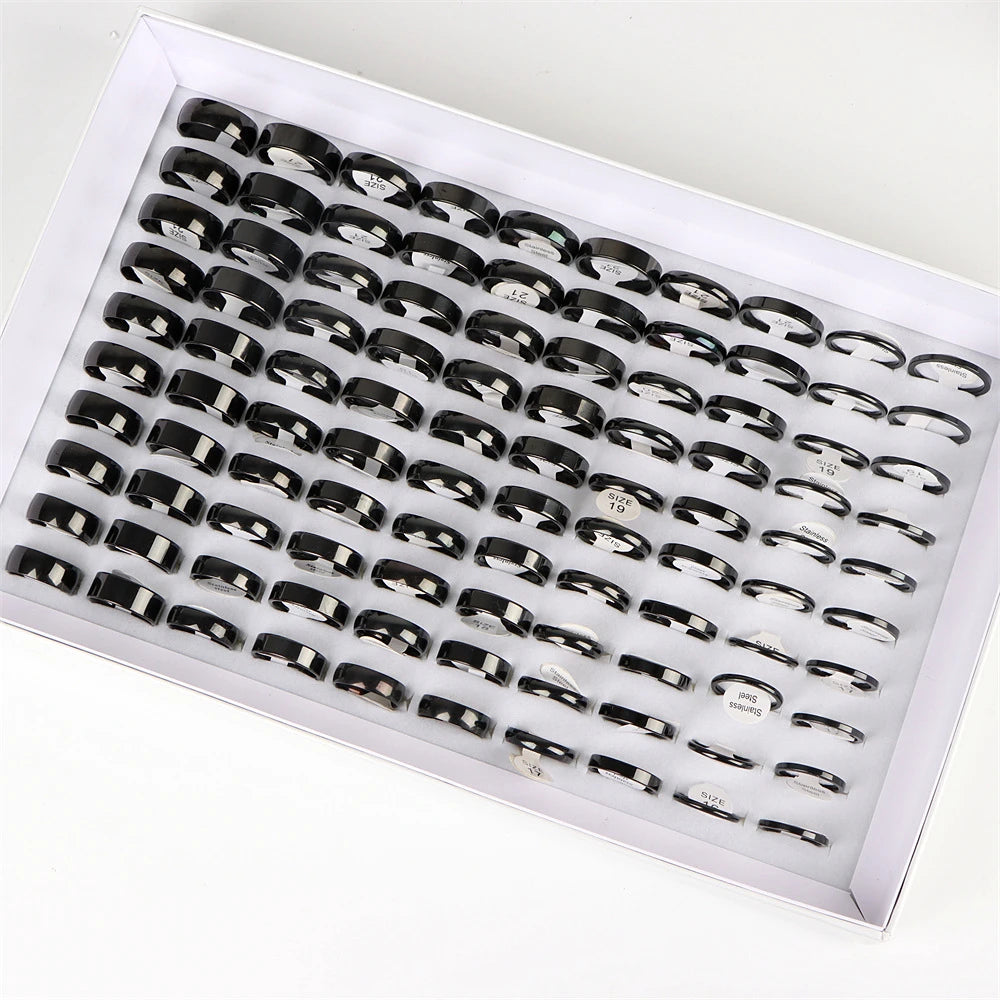 50Pcs/Lot Wholesale Smooth Stainless Steel Ring For Men Women Party Wedding Finger Jewelry Accessories Mix Width 2/4/6/8mm