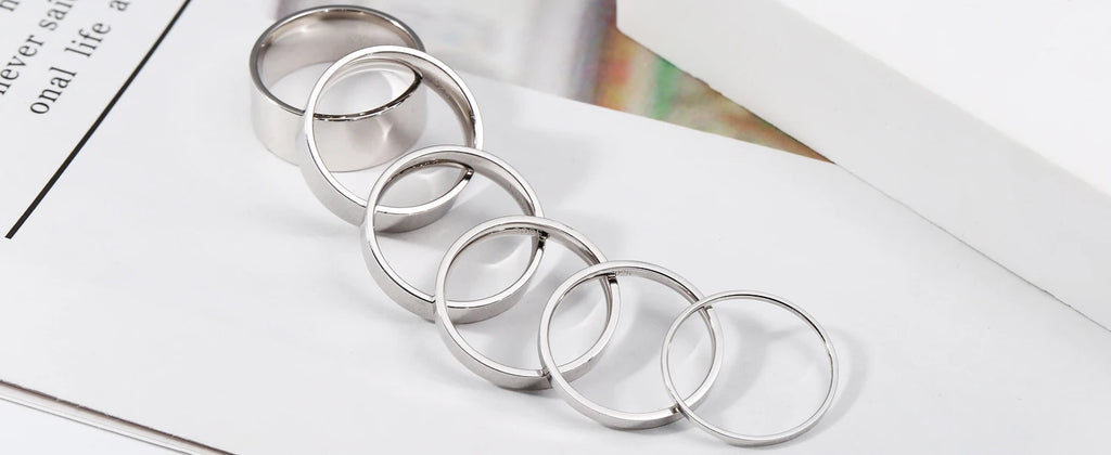 Fansilver S925 Sterling Silver Rings for Women Men 18K White Gold Plated Stackable Statement Thin Plain Thumb Ring Wedding Bands